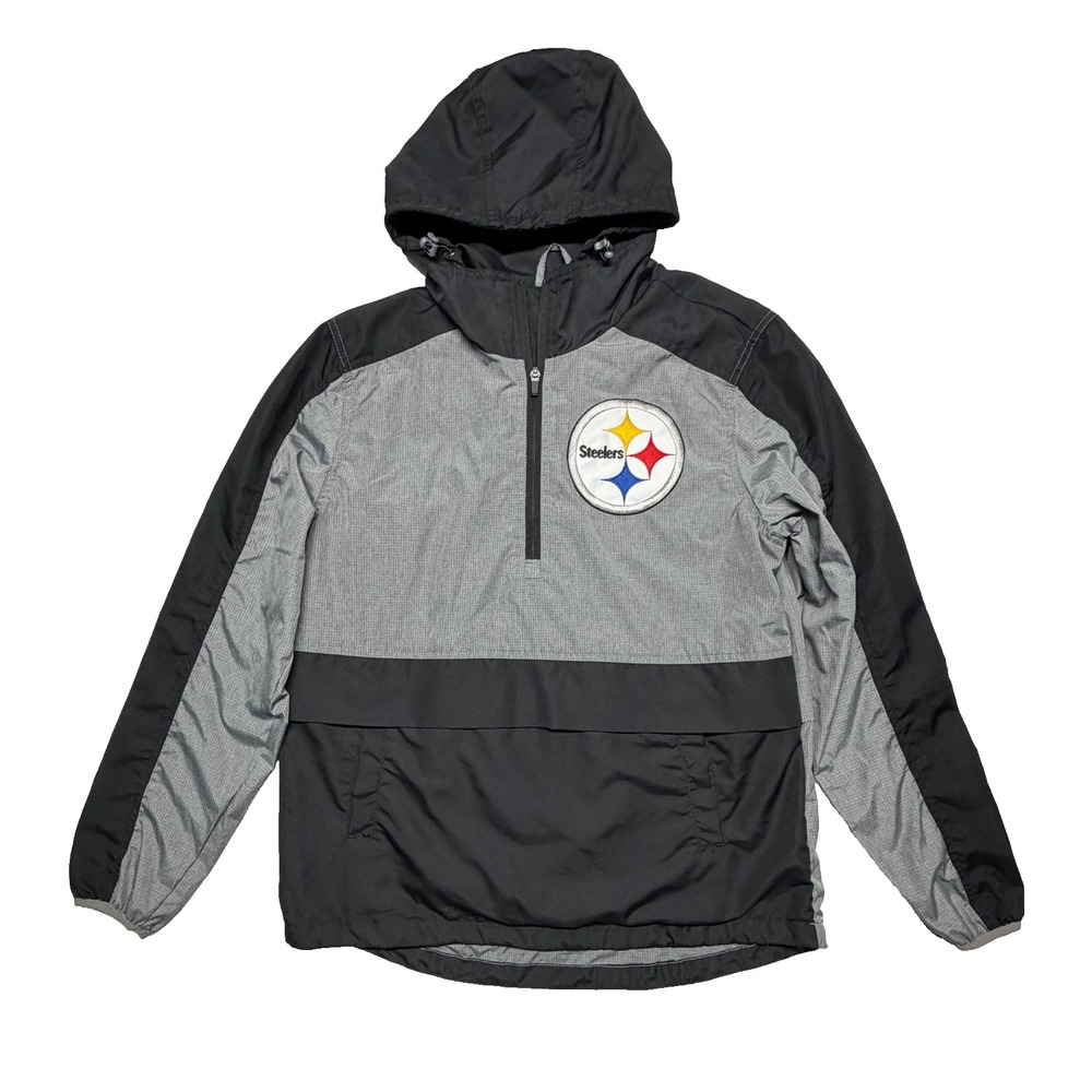 NFL Steelers 1/3 Zip Hooded Windbreaker Men's Medium Lined Embroidered Rare - Picture 1 of 8